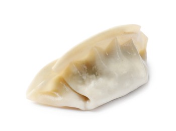 Photo of One fresh gyoza dumpling isolated on white