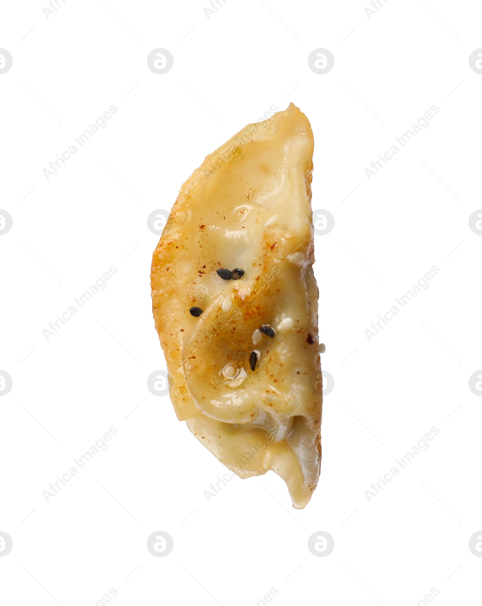 Photo of One fried gyoza dumpling isolated on white