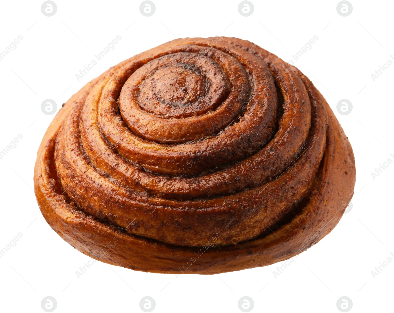 Photo of Tasty cinnamon roll bun isolated on white