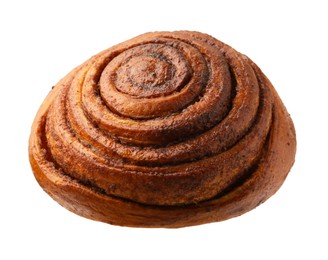 Photo of Tasty cinnamon roll bun isolated on white