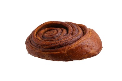 Photo of Tasty cinnamon roll bun isolated on white