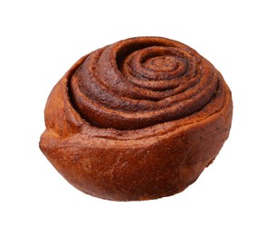 Photo of Tasty cinnamon roll bun isolated on white