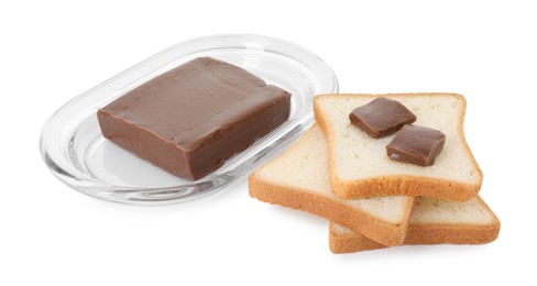 Photo of Tasty sandwiches with chocolate butter isolated on white