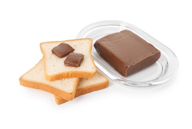 Photo of Tasty sandwiches with chocolate butter isolated on white