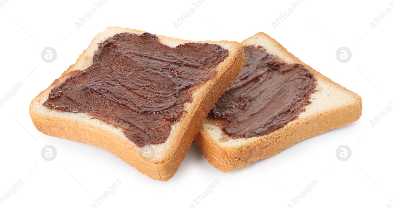 Photo of Tasty sandwiches with chocolate butter isolated on white