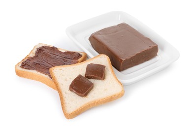 Photo of Tasty sandwiches with chocolate butter isolated on white