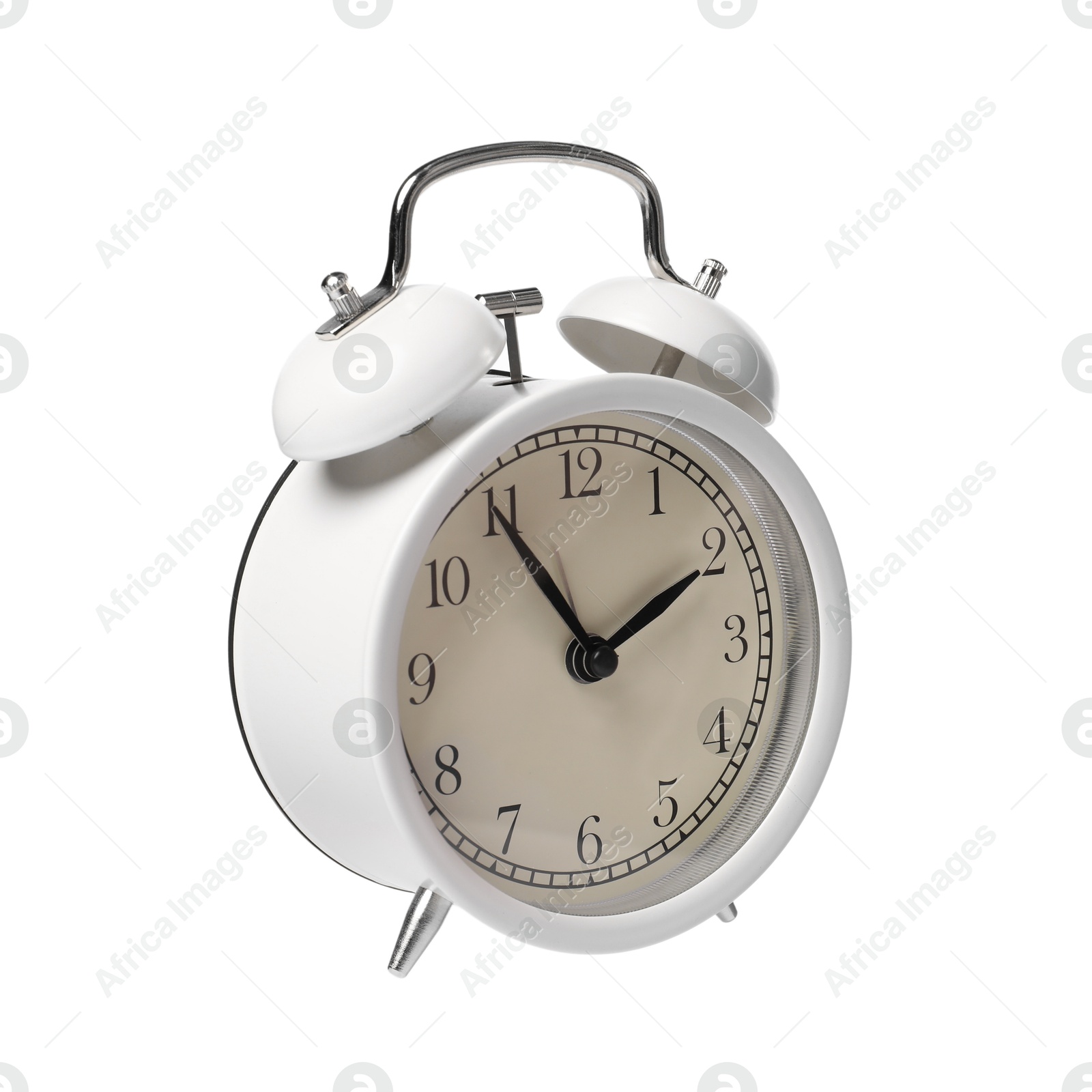 Photo of One alarm clock in air isolated on white