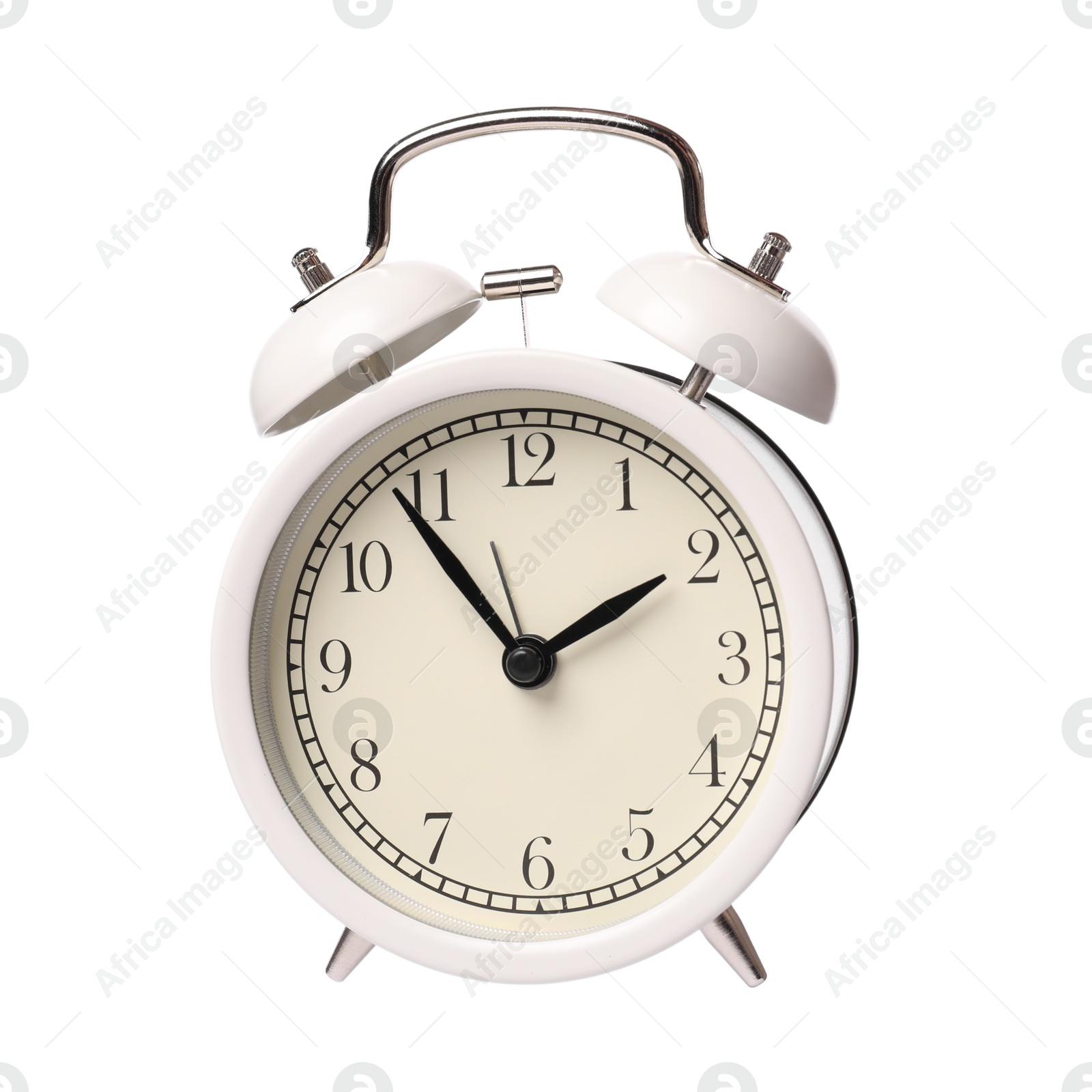 Photo of One alarm clock in air isolated on white