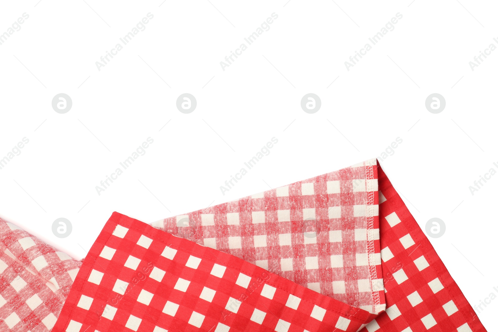 Photo of Red checkered tablecloth isolated on white, top view