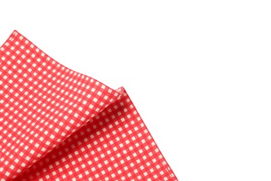 Photo of Red checkered tablecloth isolated on white, top view