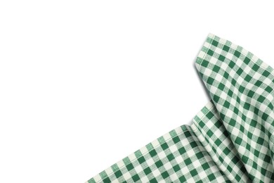 Photo of Green checkered tablecloth isolated on white, top view