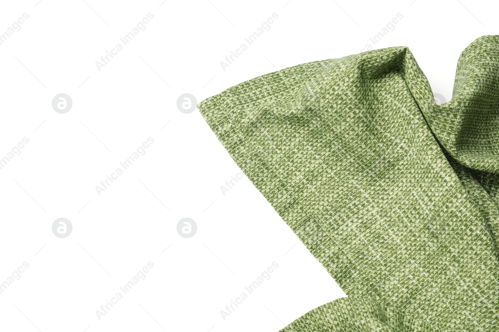 Photo of Green tablecloth isolated on white, top view