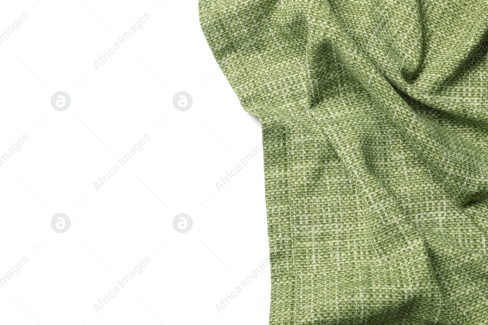 Photo of Green tablecloth isolated on white, top view