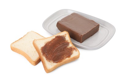 Photo of Tasty sandwiches with chocolate butter isolated on white