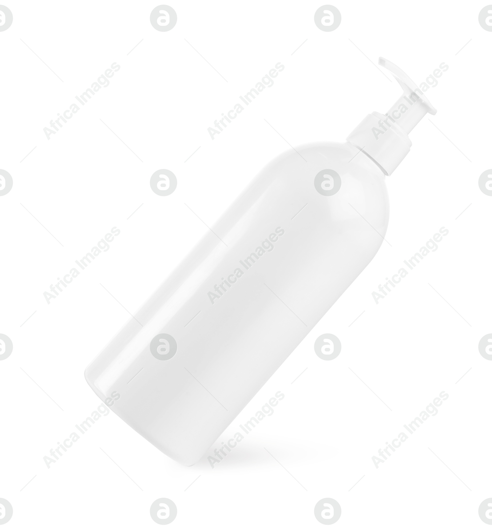 Photo of Bottle of cleaning product in air isolated on white