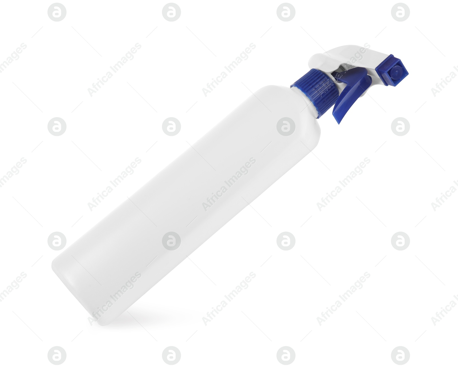 Photo of Spray bottle of cleaning product in air isolated on white