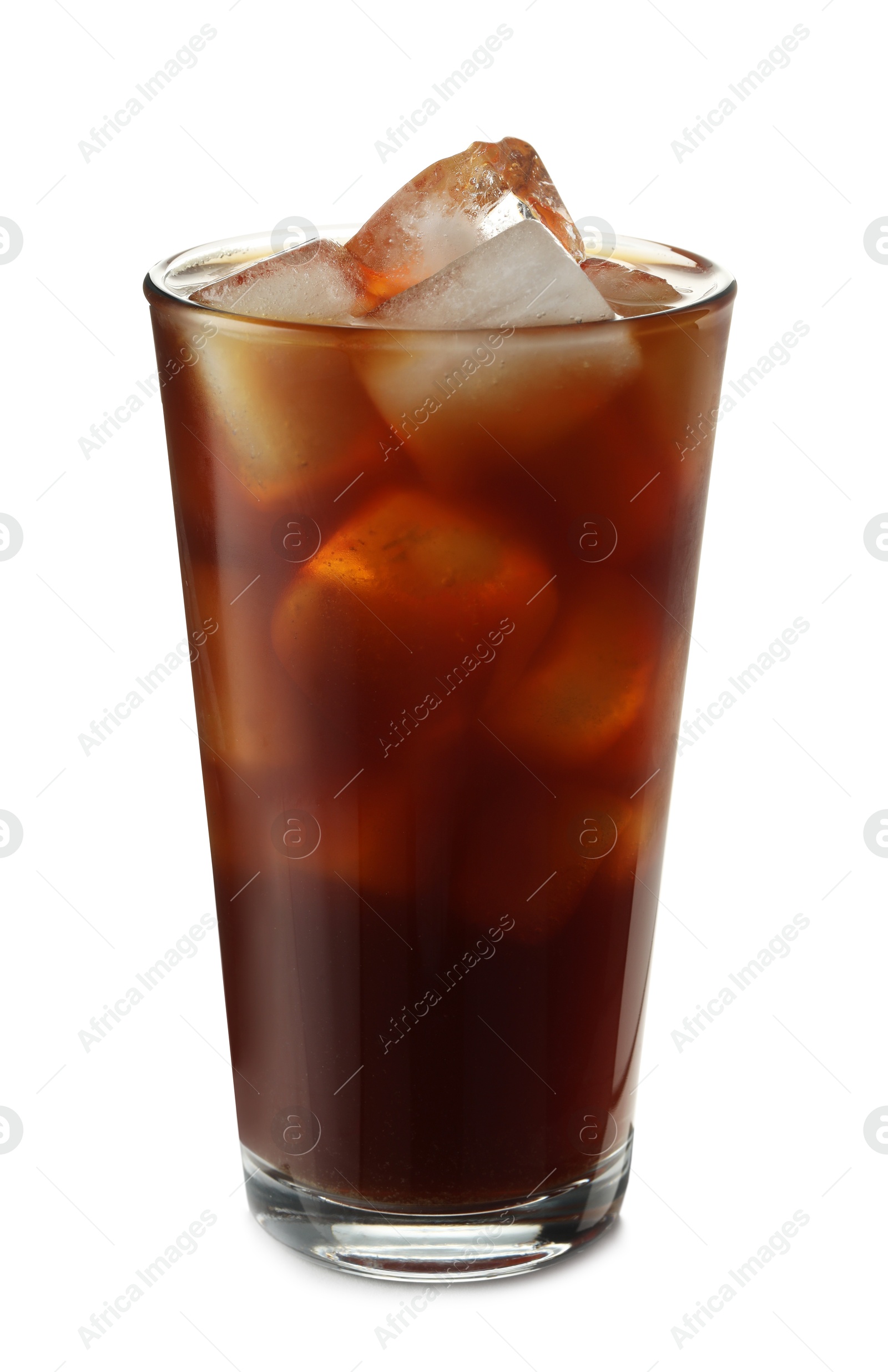 Photo of Refreshing iced coffee in glass isolated on white