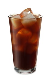 Photo of Refreshing iced coffee in glass isolated on white