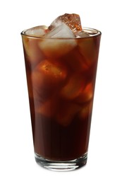 Photo of Refreshing iced coffee in glass isolated on white