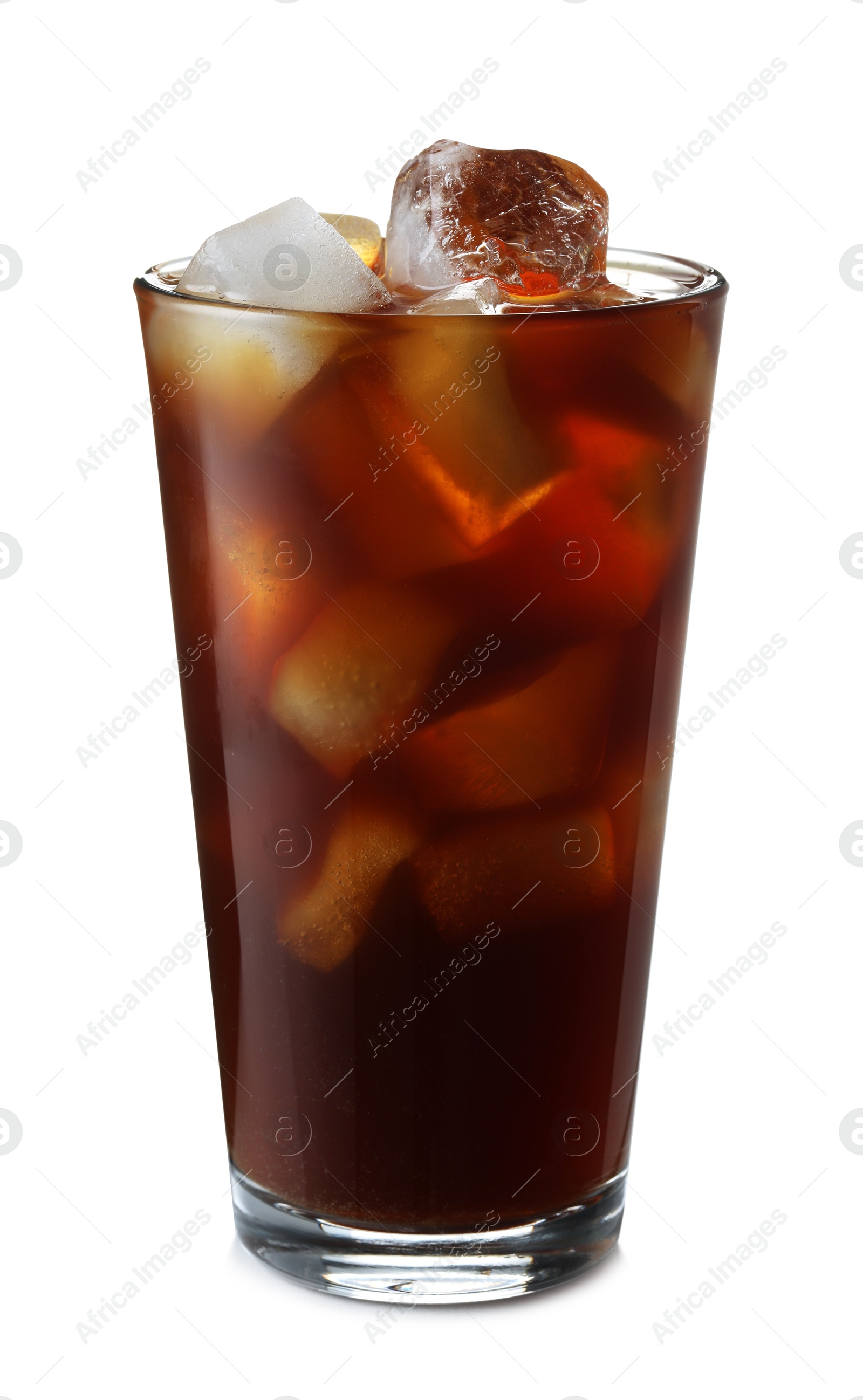 Photo of Refreshing iced coffee in glass isolated on white