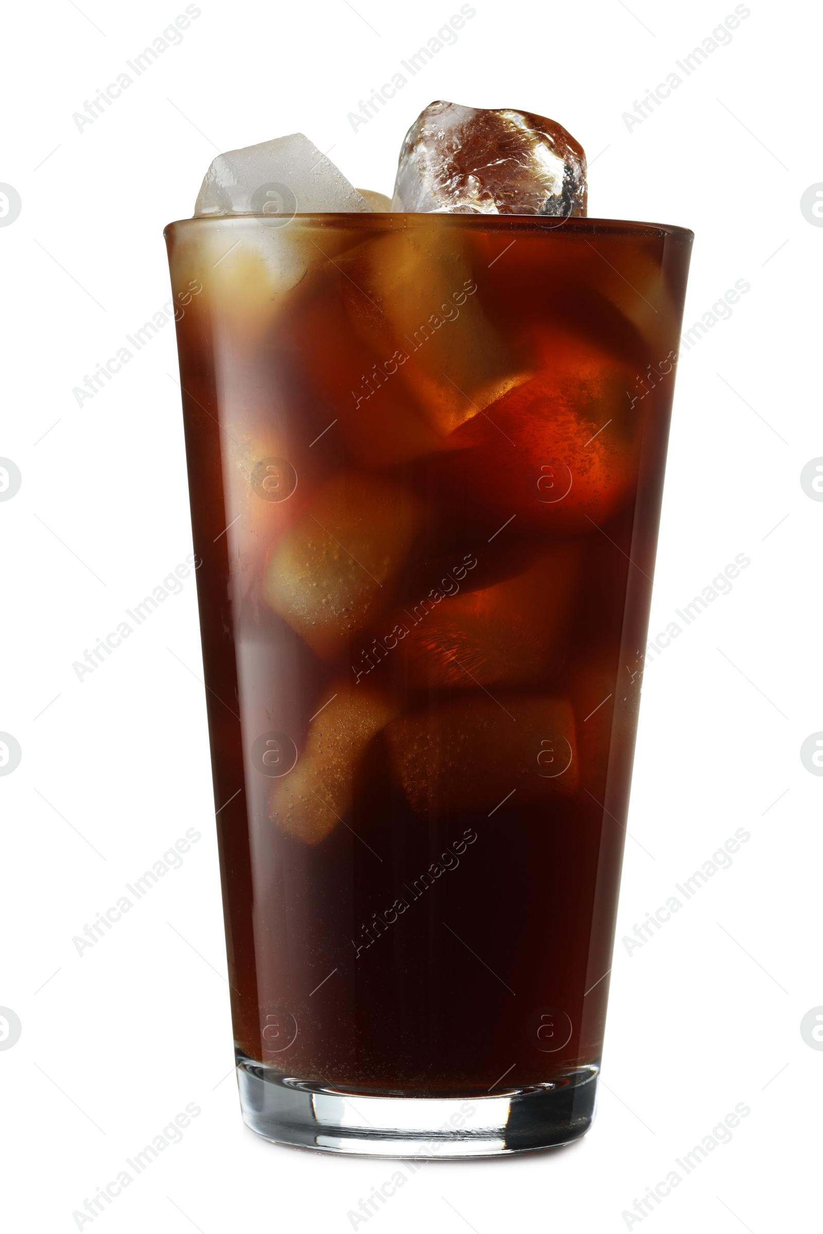 Photo of Refreshing iced coffee in glass isolated on white