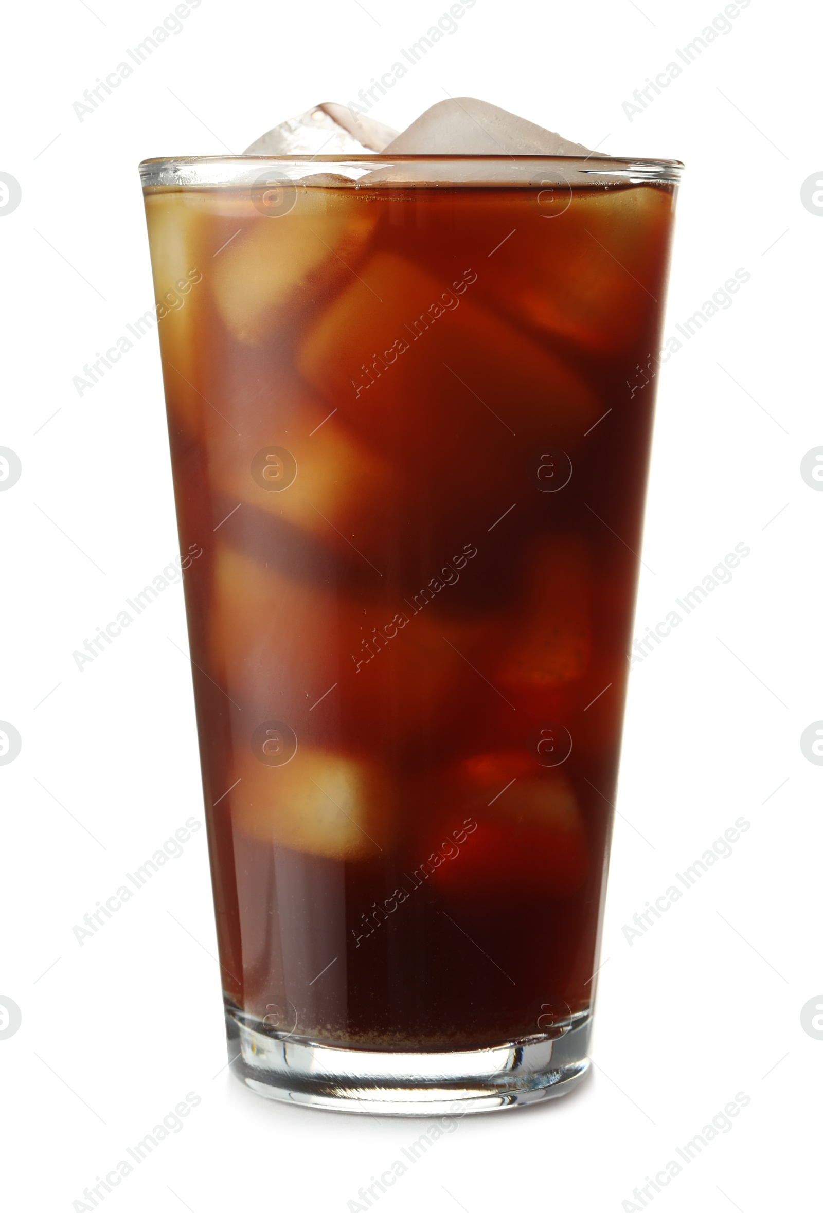 Photo of Refreshing iced coffee in glass isolated on white