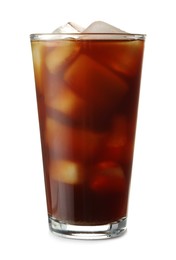 Photo of Refreshing iced coffee in glass isolated on white