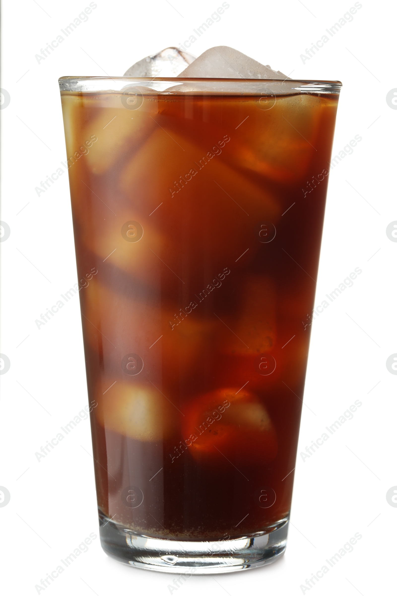 Photo of Refreshing iced coffee in glass isolated on white