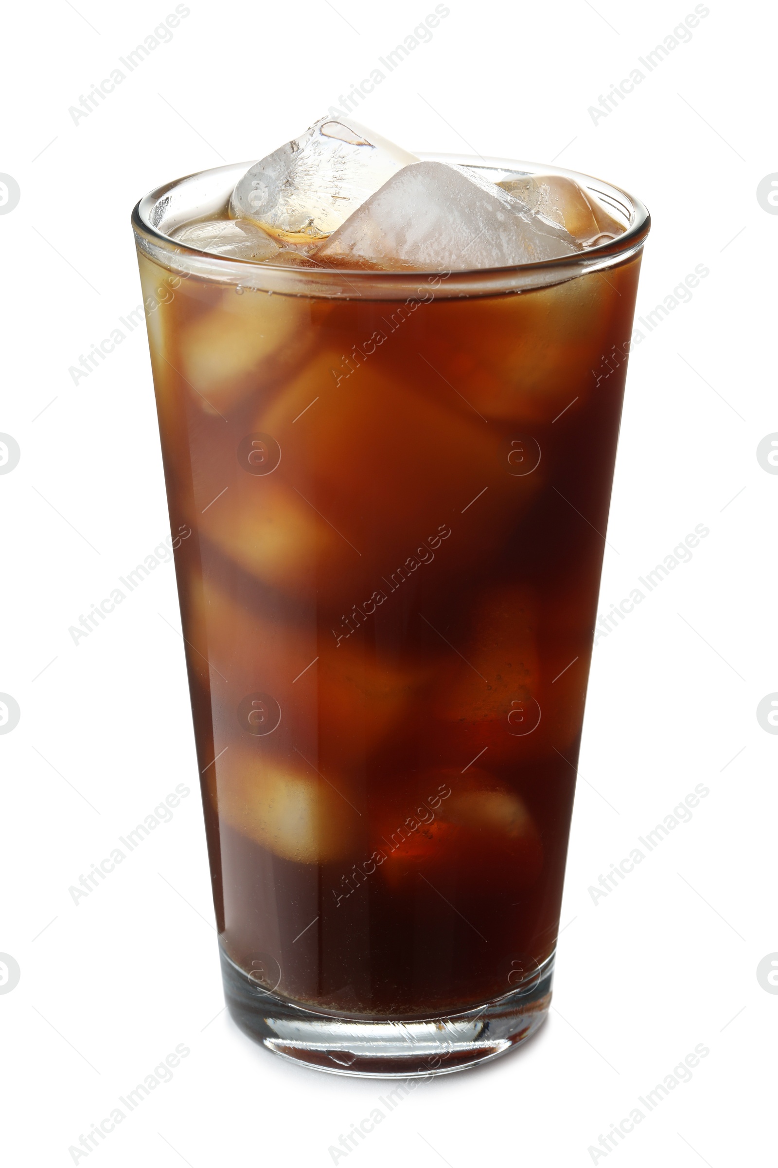 Photo of Refreshing iced coffee in glass isolated on white