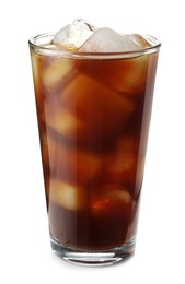 Photo of Refreshing iced coffee in glass isolated on white