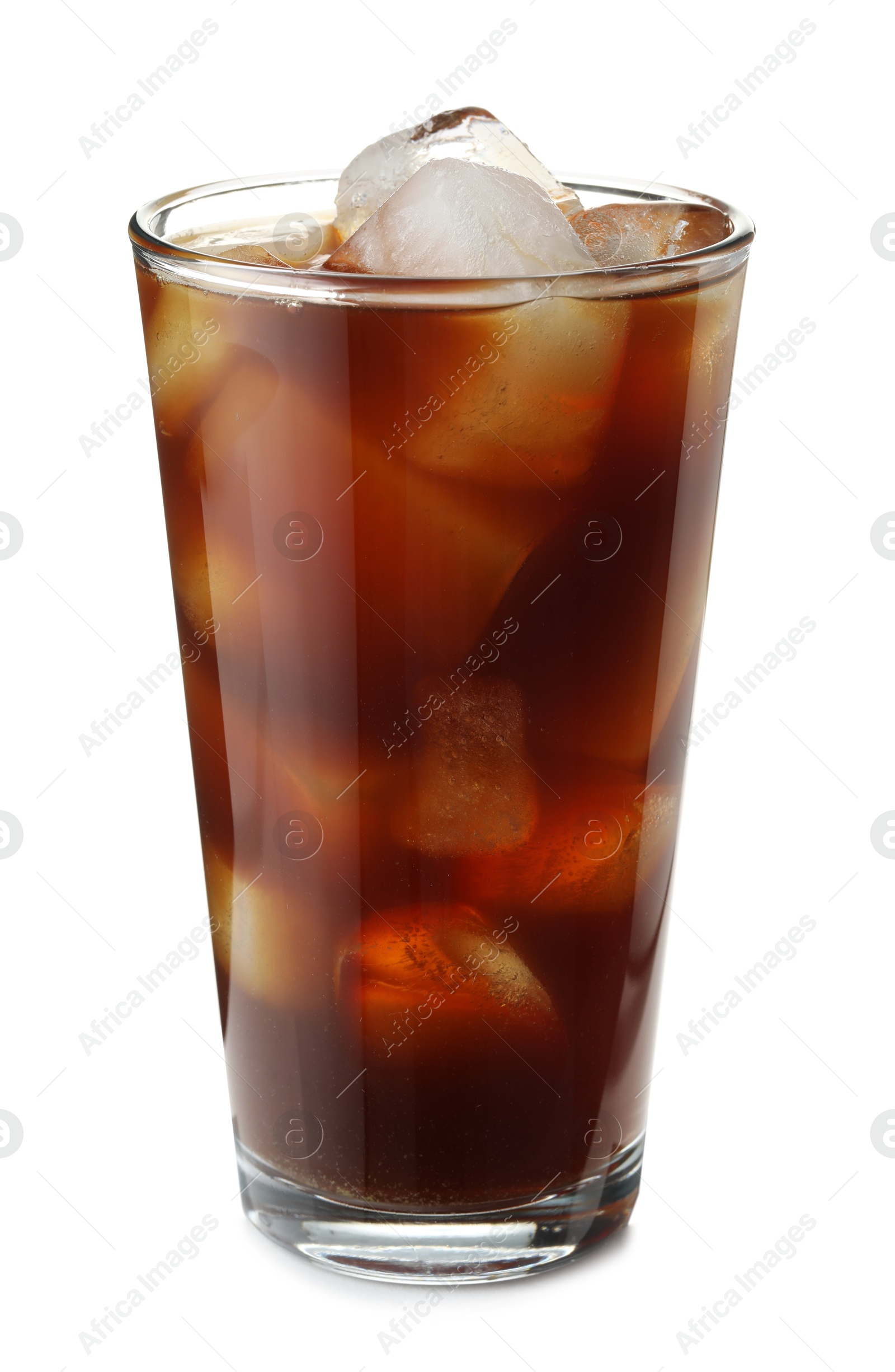 Photo of Refreshing iced coffee in glass isolated on white