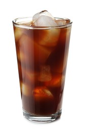 Photo of Refreshing iced coffee in glass isolated on white