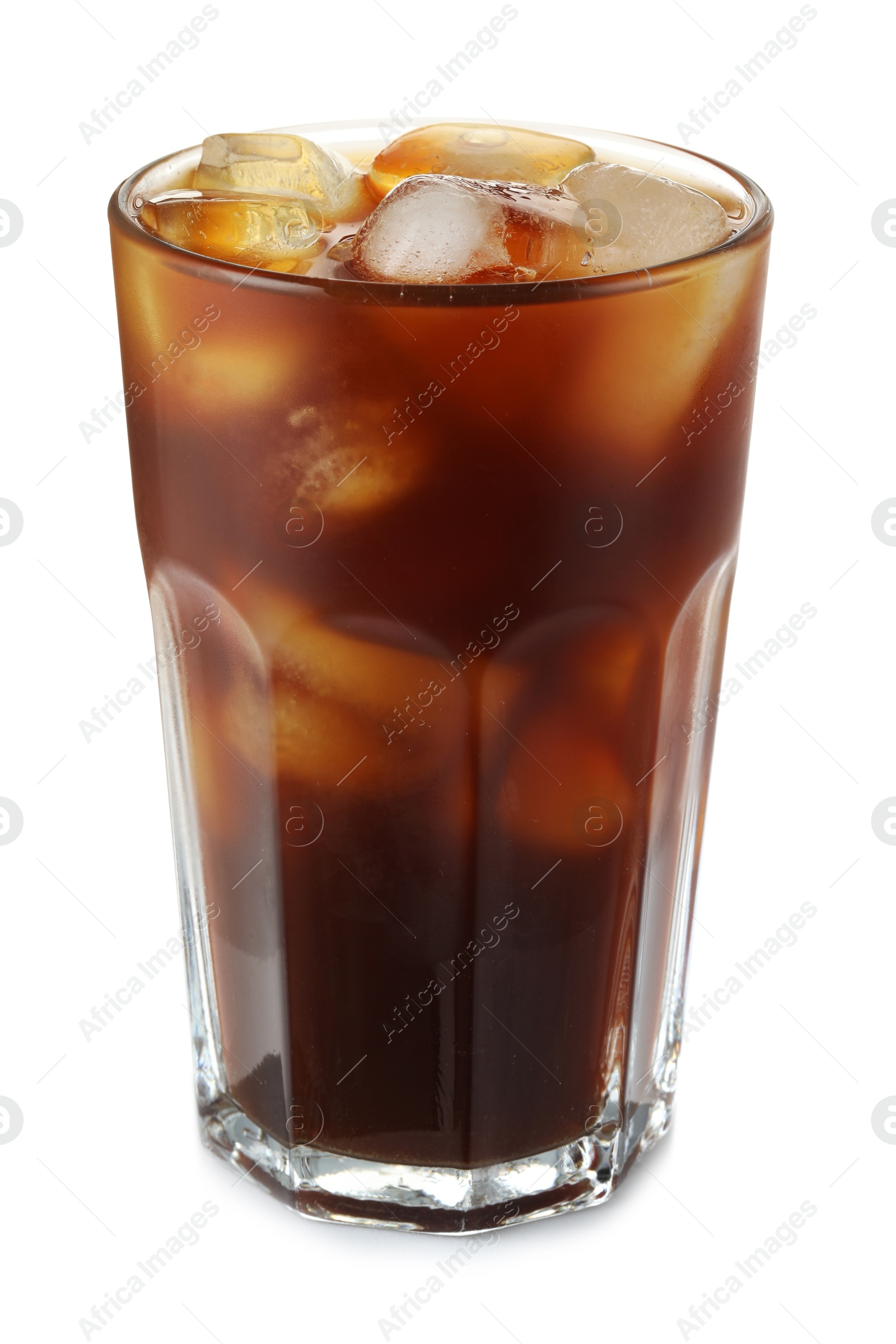 Photo of Refreshing iced coffee in glass isolated on white