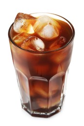 Photo of Refreshing iced coffee in glass isolated on white