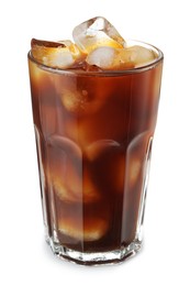 Photo of Refreshing iced coffee in glass isolated on white