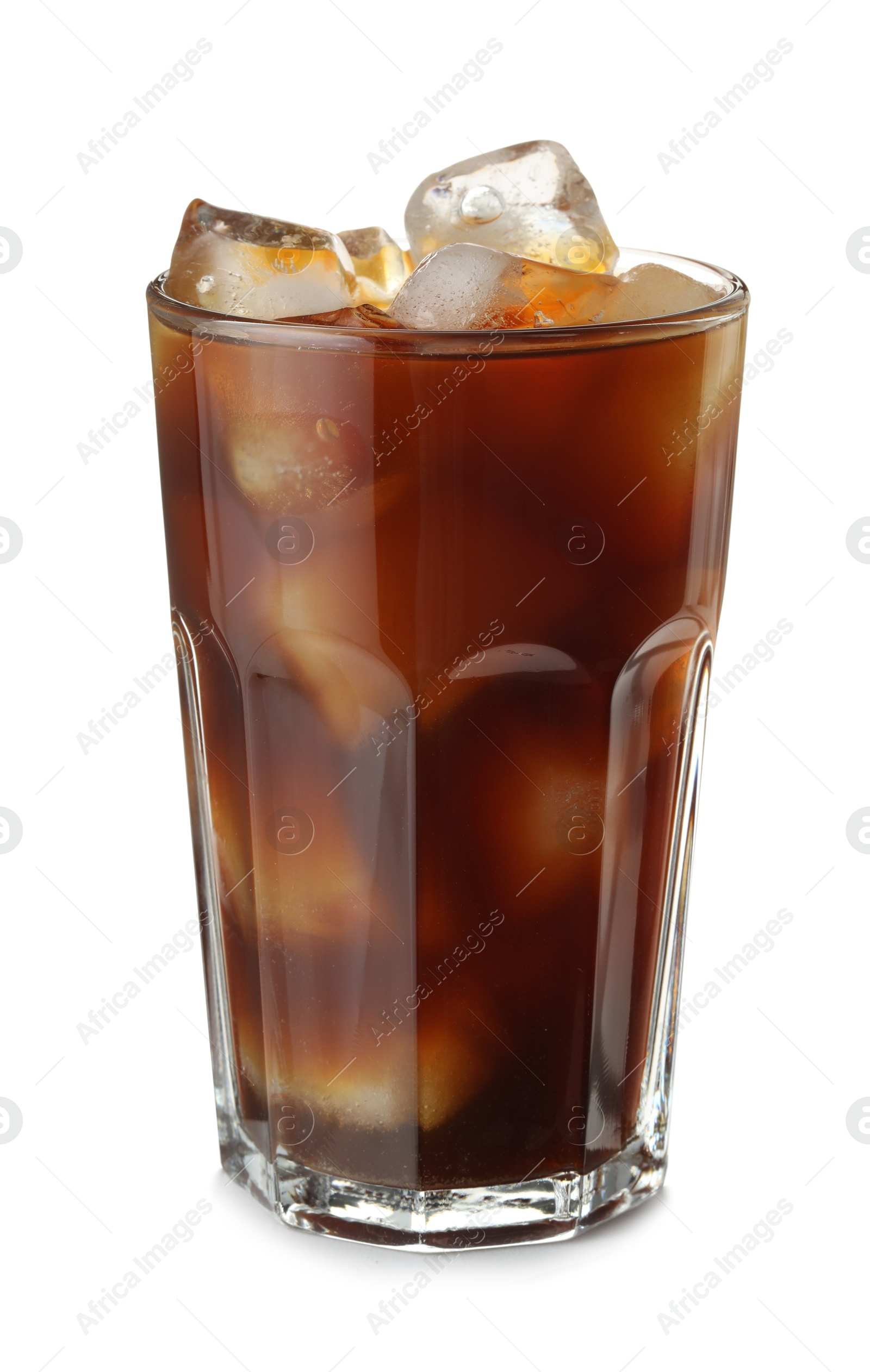 Photo of Refreshing iced coffee in glass isolated on white