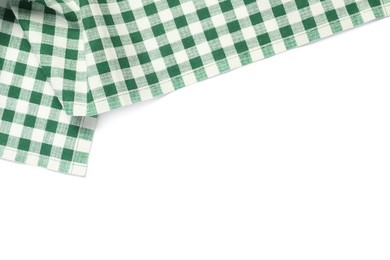 Photo of Green checkered tablecloth isolated on white, top view