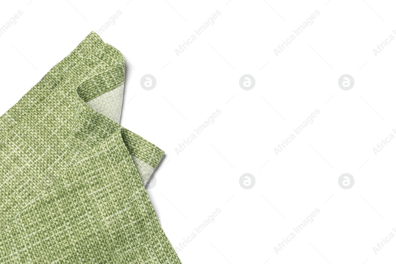 Photo of Green tablecloth isolated on white, top view