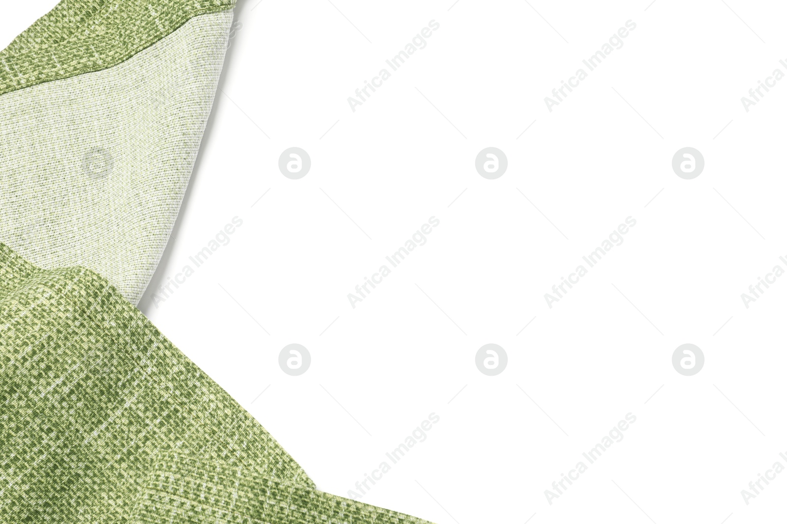 Photo of Green tablecloth isolated on white, top view