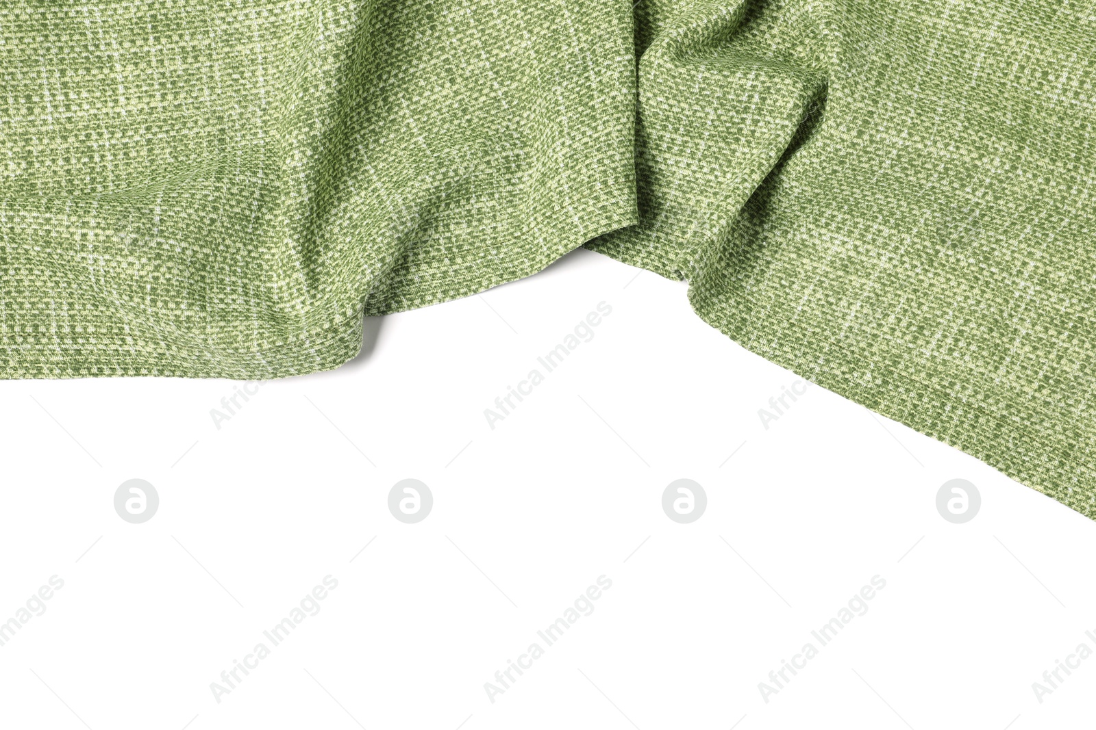 Photo of Green tablecloth isolated on white, top view