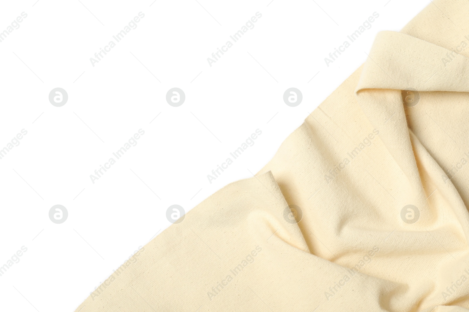 Photo of Beige tablecloth isolated on white, top view