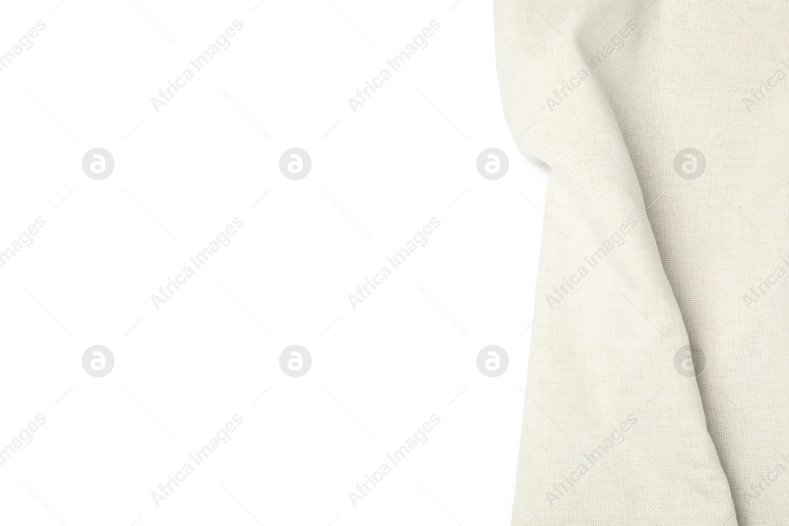 Photo of Beige tablecloth isolated on white, top view