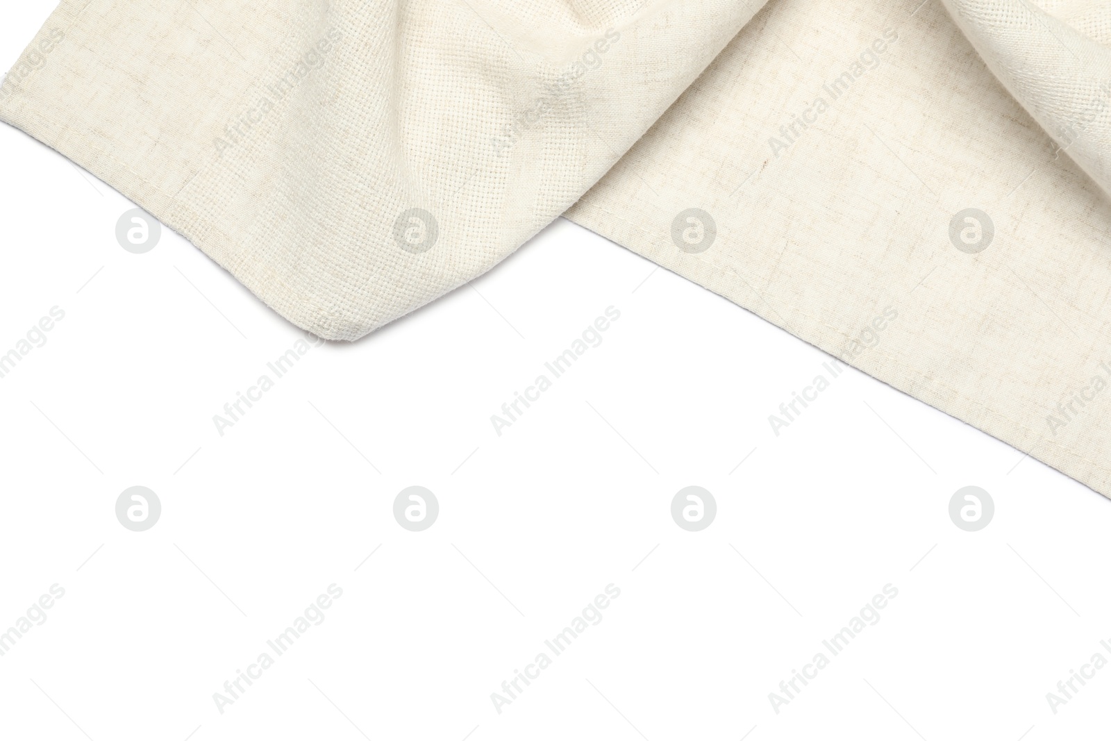 Photo of Beige tablecloth isolated on white, top view