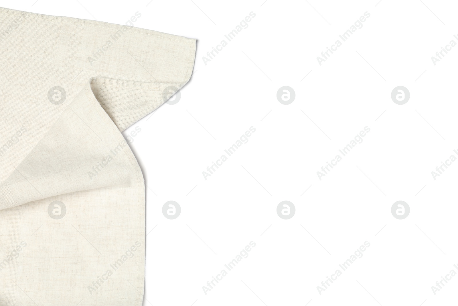 Photo of Beige tablecloth isolated on white, top view