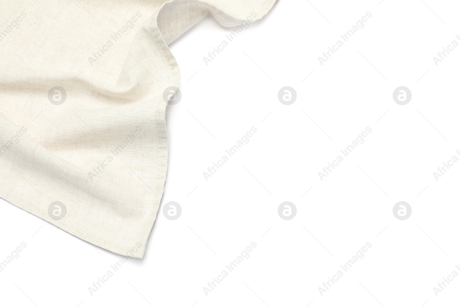 Photo of Beige tablecloth isolated on white, top view