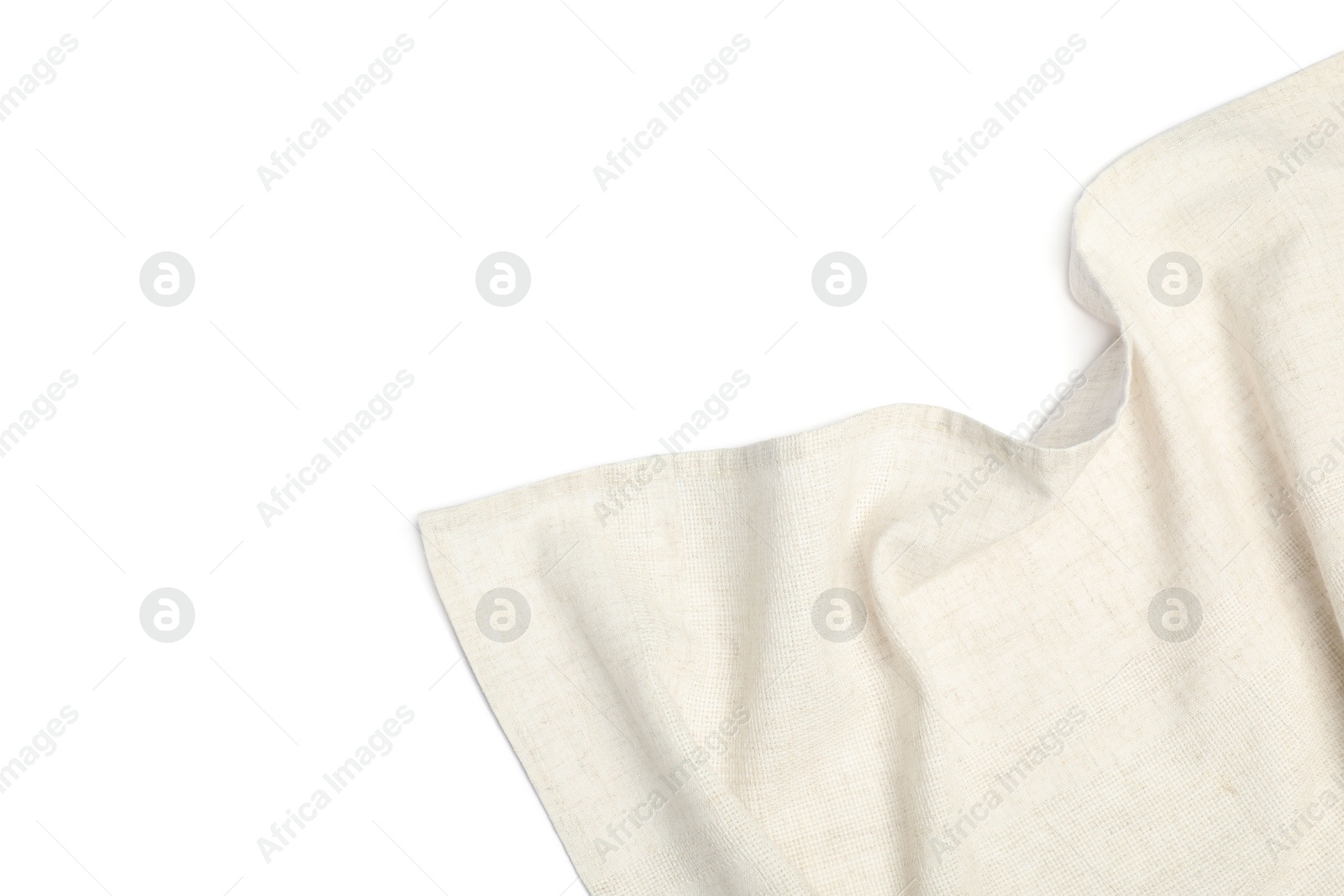 Photo of Beige tablecloth isolated on white, top view