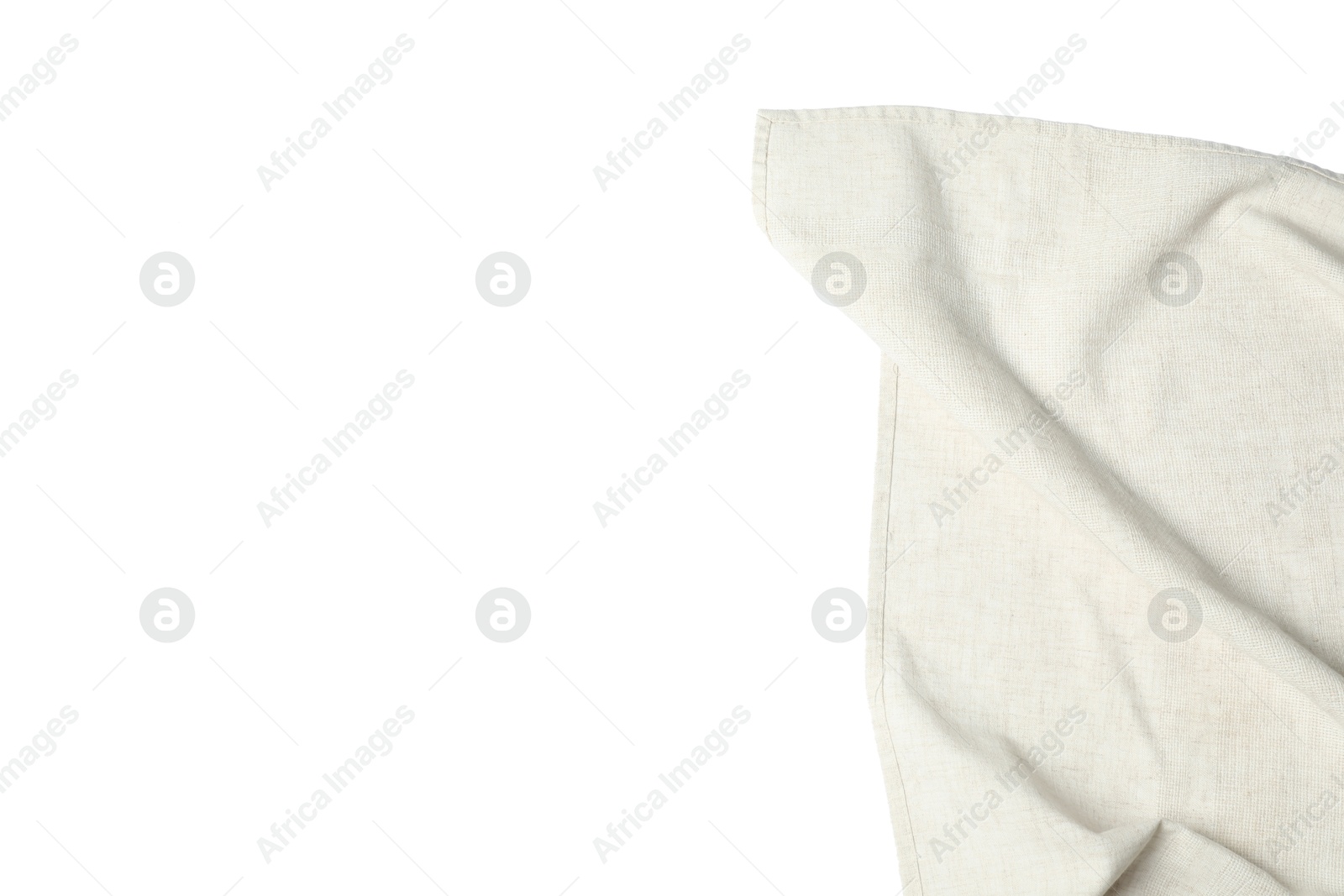 Photo of Beige tablecloth isolated on white, top view