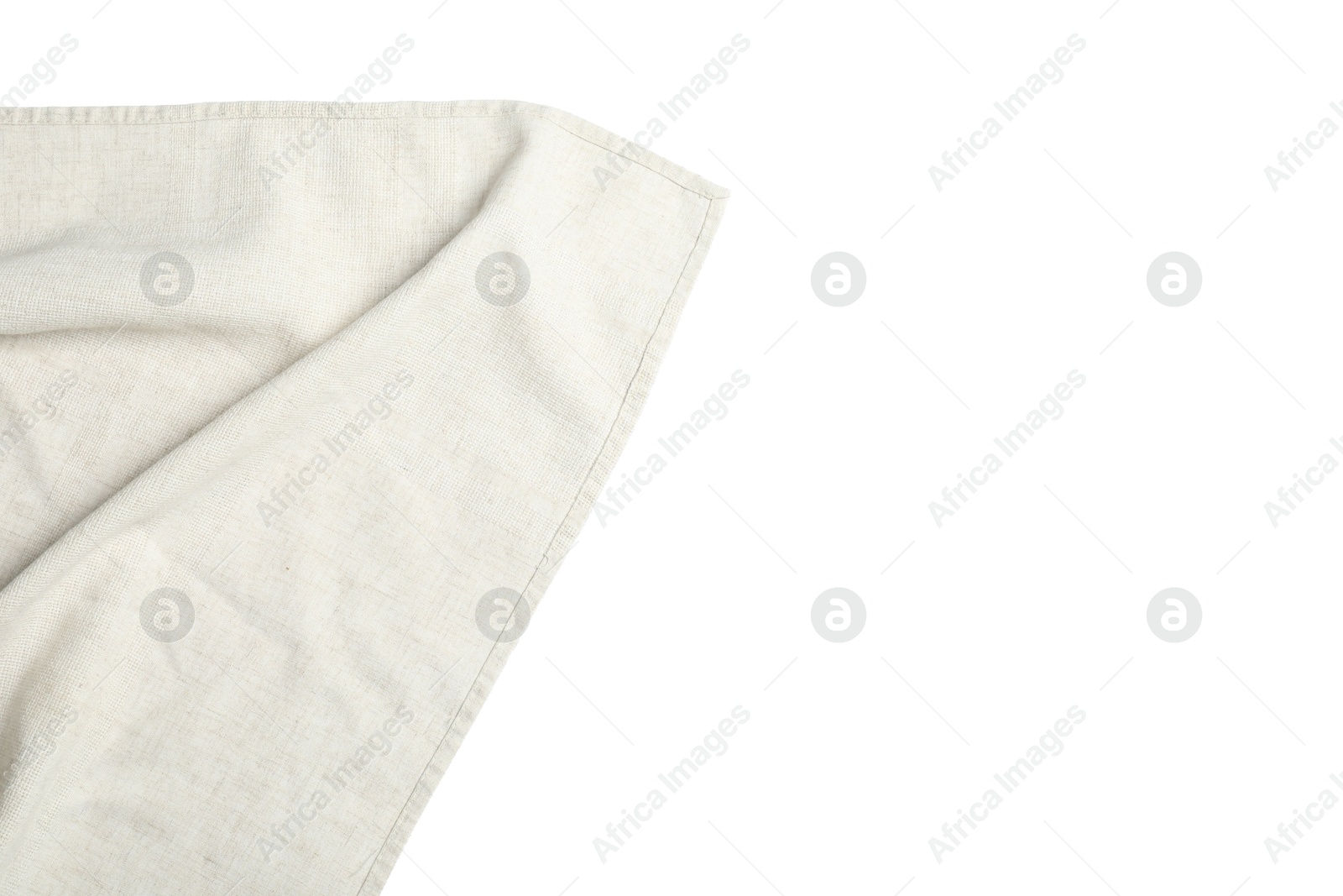 Photo of Beige tablecloth isolated on white, top view