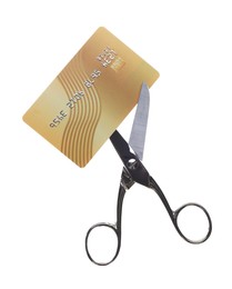 Photo of Credit card and scissors isolated on white