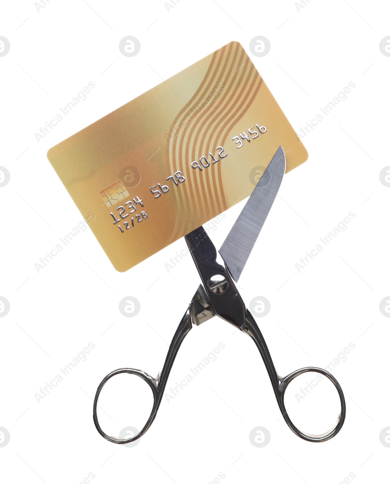 Photo of Credit card and scissors isolated on white